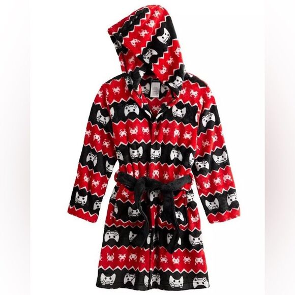 Cuddl Duds Gamer Cozy Fleece Robe Boys Black Red White - Picture 1 of 5